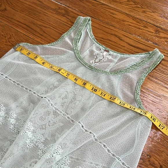 Free People mint green lace racerback tank top with crochet details. Size Medium - Picture 11 of 16